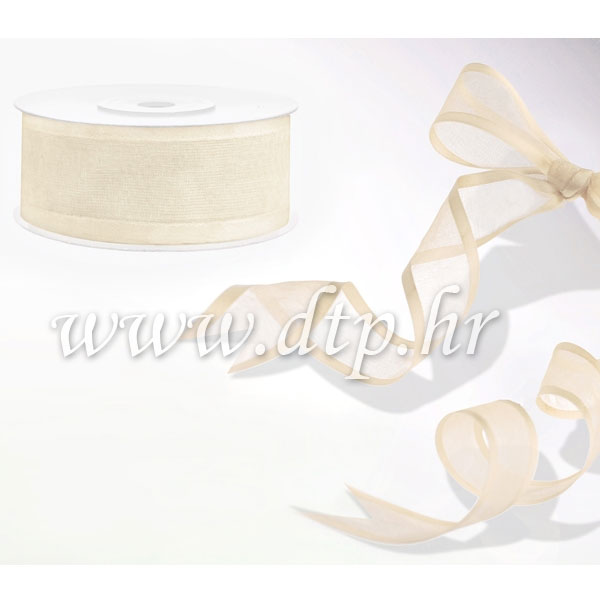 organdi_traka_vrpca_satenski_rub_sampanj_bez C-1 ORGANDIJ traka sa satenskim rubom 2,5cm/25m ŠAMPANJ - Slika 1