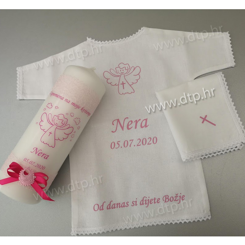 kompleti_za_krstenje_krsna_kosuljica_benkica_svijece_za_krstenje_maramice_zapresic Personalizirana krsna svijeća, maramica i benkica s tiskom