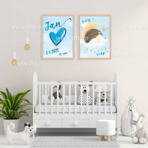 Poster Ježić dečko personalizirana ilustracija za dječju sobu (set od 2 kom.)