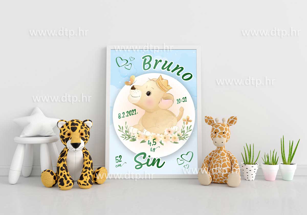 slika-drveni-okvir-lavic-dobro-dosao Poster Lavić personalizirana ilustracija za dječju sobu - Slika 1