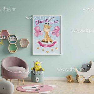 Poster žirafa personalizirana ilustracija za dječju sobu